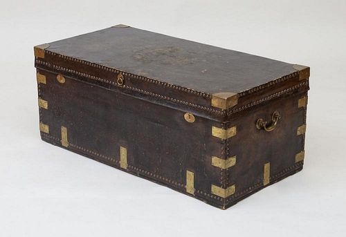 CHINESE EXPORT BRASS-MOUNTED LEATHER TRUNK
