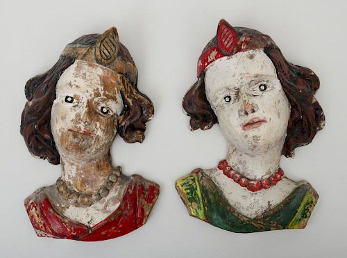 PAIR OF CONTINENTAL PAINTED FEMALE PLAQUES