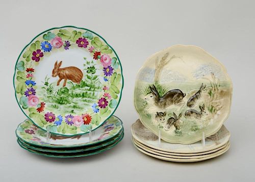 GROUP OF FIVE FRENCH PORCELAIN BUNNY PLATES