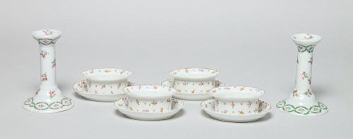 SET OF FOUR GERMAN PORCELAIN OVAL SALTS WITH STANDS