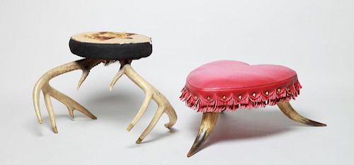 ANTLER FOOTSTOOL WITH NEEDLEPOINT SEAT