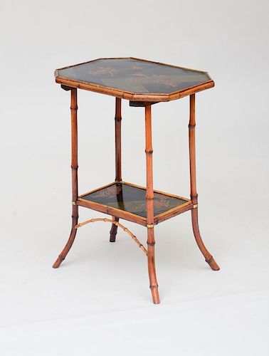 BAMBOO, BLACK LACQUER AND PARCEL-GILT SIDE TABLE