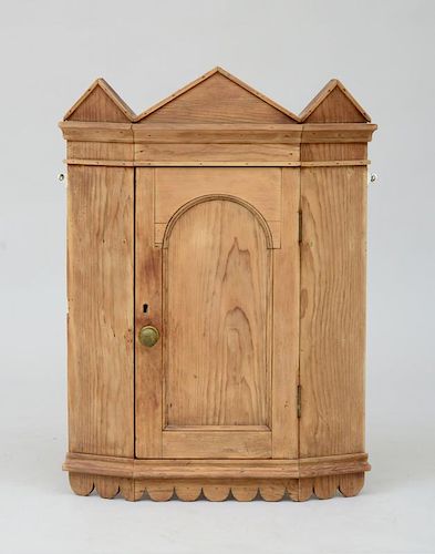 SMALL GOTHIC PROVINCIAL PINE HANGING CORNER SPICE CUPBOARD