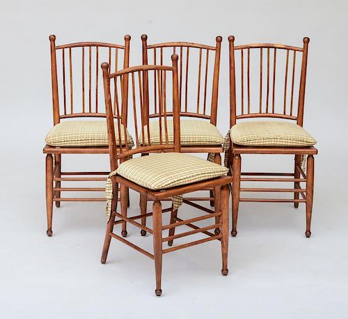SET OF FOUR AMERICAN LATE VICTORIAN STAINED WOOD AND CANED SIDE CHAIRS