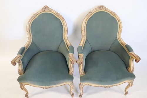 Pair Of Louis XV Style Carved & Painted