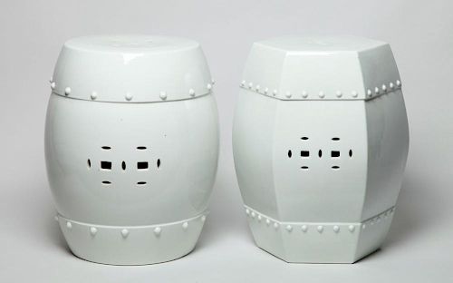 TWO CHINESE WHITE GLAZED PORCELAIN GARDEN SEATS