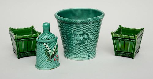 PAIR OF WARDLE GREEN GLAZED CACHE POTS