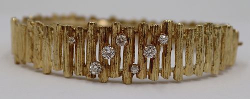 JEWELRY. Modernist 14kt Gold and Diamond Bracelet.
