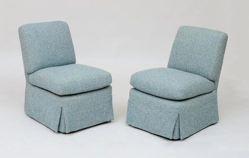 PAIR OF WOOL UPHOLSTERED SLIPPER CHAIRS