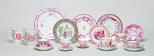 LARGE GROUP OF PINK LUSTREWARETABLE ARTICLES
