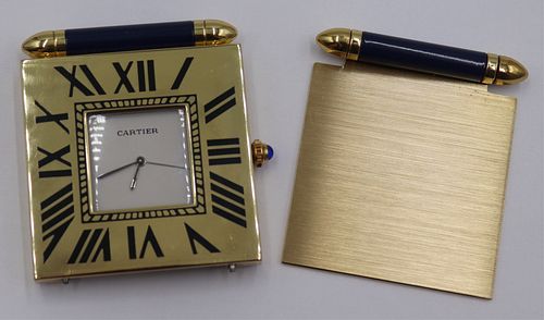 Cartier Gilt Metal and Lapis Lazulis Travel Clock.