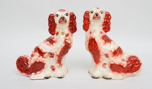LARGE PAIR OF STAFFORDSHIRE POTTERY SPANIELS