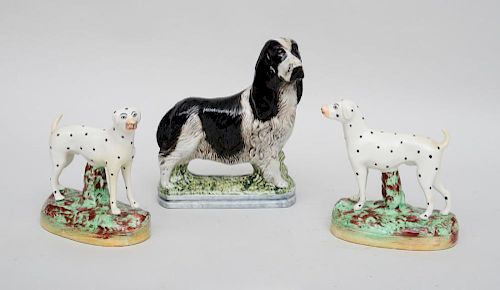 PAIR OF STAFFORDSHIRE POTTERY DALMATIONS