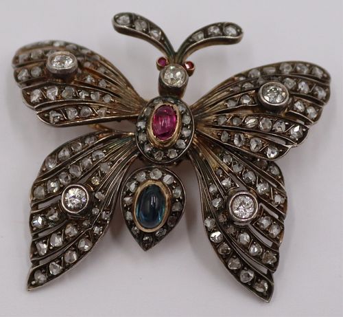 JEWELRY Antique Diamond and Colored Gem Butterfly