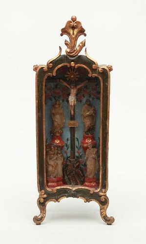 CONTINENTAL PAINTED AND PARCEL-GILT RELIQUARY