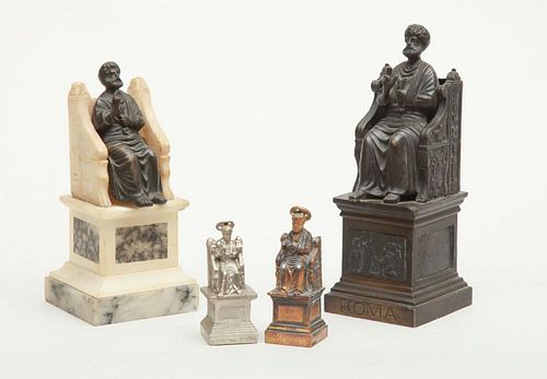 GROUP OF FOUR BRONZE AND METAL MODELS OF A SEATED ST. PETER