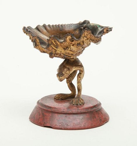 FRENCH GILT-BRONZE MODEL OF A FROG SUPPORTING A SHELL