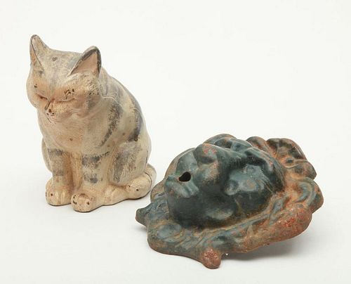 PAINTED METAL MODEL OF A SEATED CAT