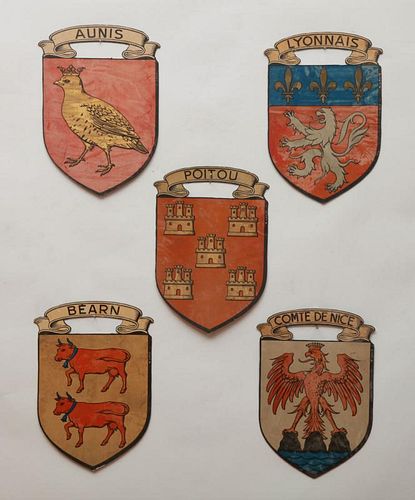 GROUP OF TWENTY-ONE PAINTED FRENCH AND ITALIAN PROVINCIAL SHIELDS, SIGNED R. LOUIS