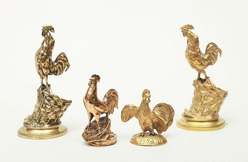 TWO FRENCH BRASS MODELS OF LE COQ, SIGNED A. CAIN