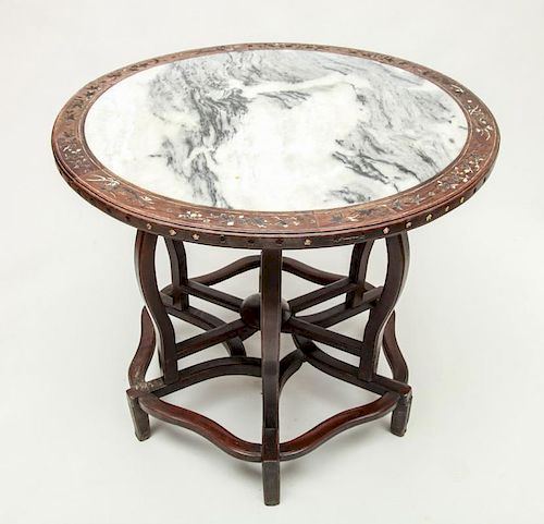 CHINESE HARDWOOD AND MOTHER-OF-PEARL INLAID CENTER TABLE