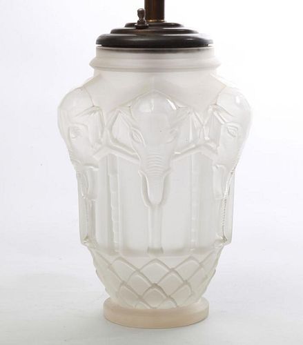 FRENCH ART DECO PRESSED FROSTED GLASS LAMP