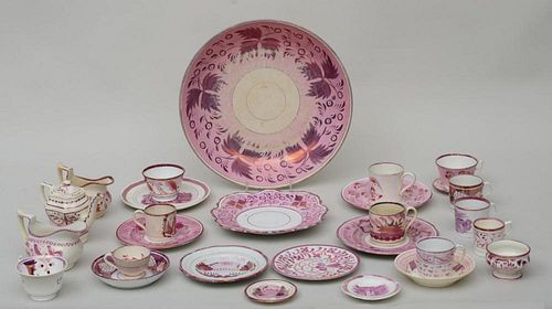 LARGE GROUP OF PINK LUSTREWARE TABLE ARTICLES