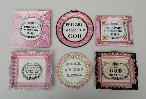 GROUP OF SIX PINK LUSTREWARE PLAQUES