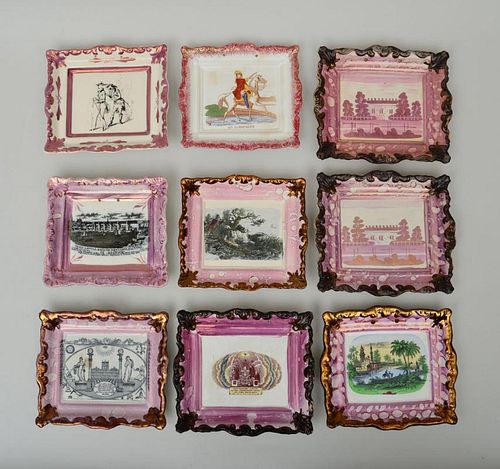 GROUP OF NINE PINK LUSTREWARE PLAQUES