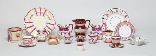 GROUP OF PINK LUSTREWARE TABLE ARTICLES