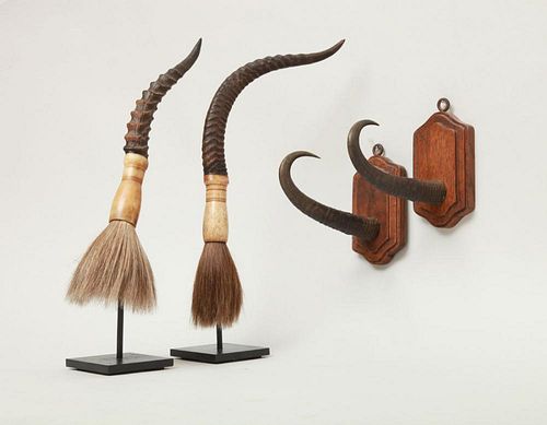 PAIR OF HORN AND BONE-MOUNTED BRUSHES