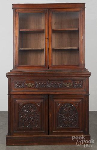 Victorian walnut secretary desk, late 19th c., with a bookcase top, 81 1/2'' h., 45'' w.