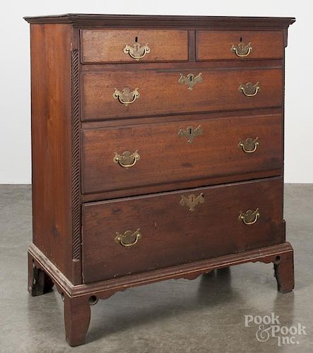 Chester County, Pennsylvania walnut chest of drawers, 18th c., with spiral quarter columns