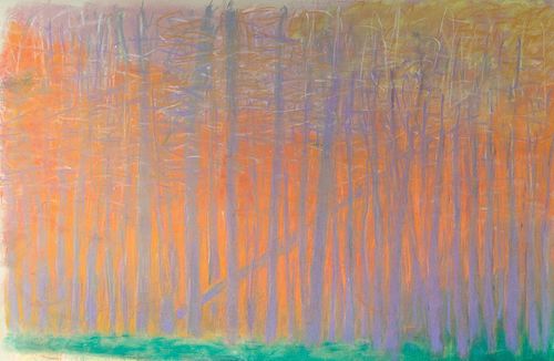 Wolf Kahn, Am. 1927-2020, Green Tree Screen, Pastel on paper, framed