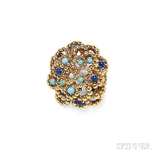 18kt Gold, Turquoise, and Lapis Brooch, Tiffany & Co.