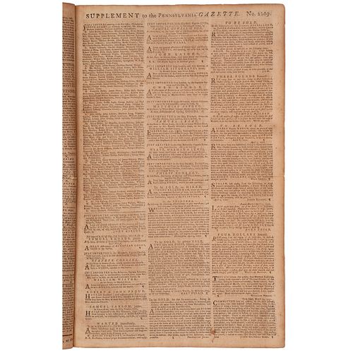 [SLAVERY & ABOLITION]. The Pennsylvania Gazette. No. 2209. 