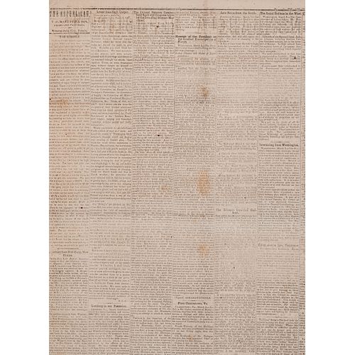 [SLAVERY & ABOLITION] -- [LINCOLN, Abraham (1809-1865)]. Monongahela Republican. Vol. 13, No. 5. Monongahela City, PA: 13 March 1862. 