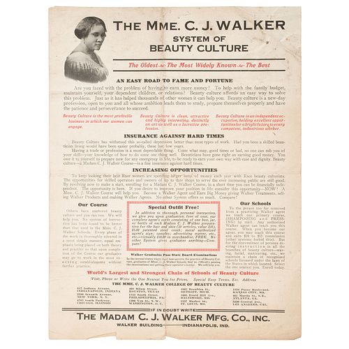 [BUSINESS] -- [WALKER, Madam C.J. (born Sarah Breedlove, 1867-1919)]. The Mme. C.J. Walker System of Beauty Culture: The Oldest, The Most Widely Known