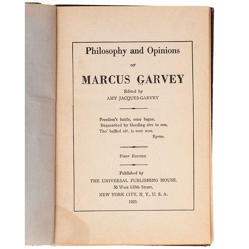 GARVEY, Marcus (1887-1940). -- GARVEY, Amy Jacques (1894-1973), editor. Philosophy and Opinions of Marcus Garvey. New York: Universal Publishing House