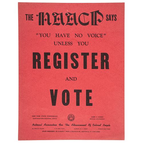 [CIVIL RIGHTS]. The NAACP Says "You Have No Voice" Unless You Register and Vote. Albany: National Association for the Advancement of Colored People, [