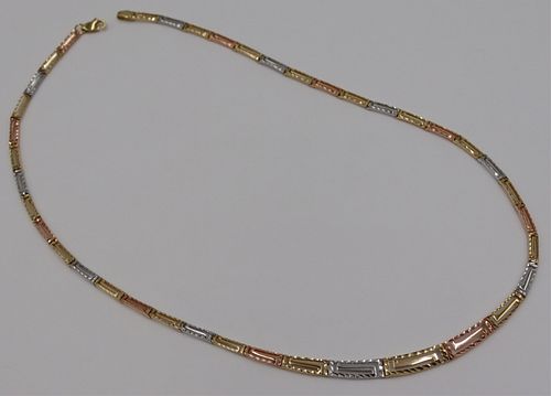 JEWELRY. Tri-color 14kt Gold Greek Key Necklace.
