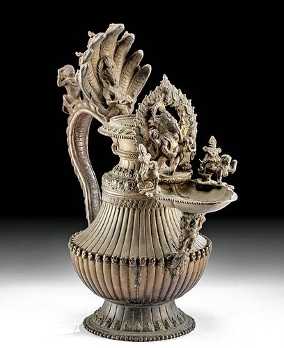 19th C. Nepalese Brass Sukunda Lamp - Ganesh, Vishnu