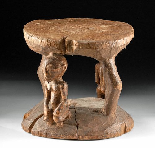 20th C. African Luba Wood Stool w/ Kneeling Couple for sale at auction on  4th February | Bidsquare