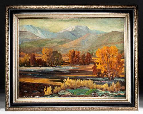 Signed 1950s Painting, High Country Autumn, Sam Harris