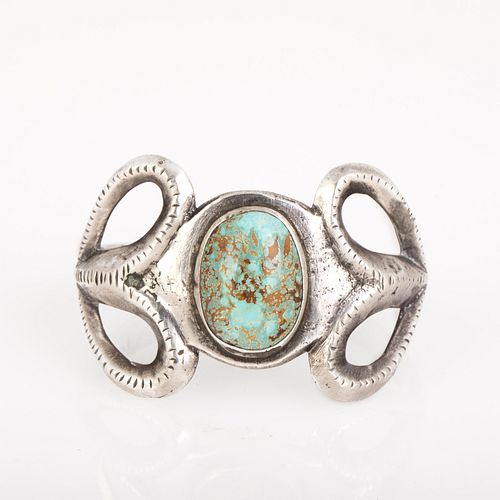 A Navajo Silver and Turquoise Cuff Bracelet