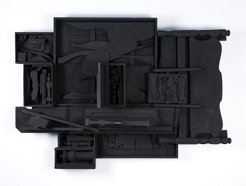 Louise Nevelson, Am. 1899-1988, "Moon Zag III" 1984, Wooden Sculpture painted black