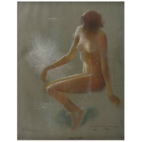 GUILLERMO MEZA, Desnudo, Signed, monogram and dated 1983, Pastels on paper, 15.3 x 12 (39 x 30.5 cm), Certificate