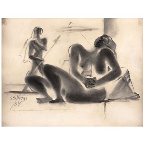 SANTOS BALMORI, Untitled, Signed and dated 84, Charcoal and watercolor on paper, 12.9 x 16.5" (33 x 42 cm)