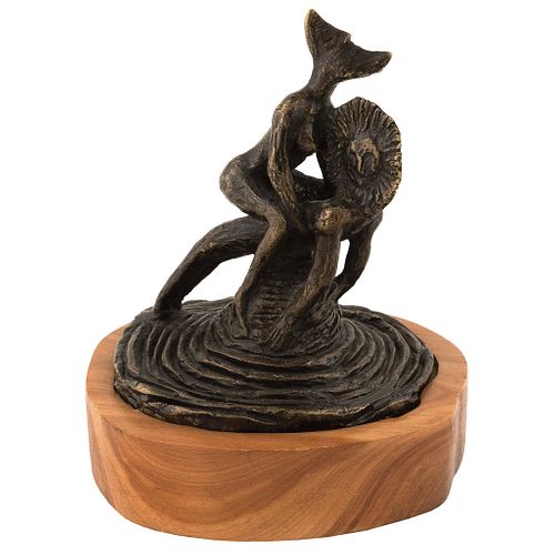 VÍCTOR CHA'CA, Untitled, Unsigned, Bronze sculpture on wooden base, 5.5 x 4.9 x 4.7" (14 x 12.5 x 12 cm), RECOVERY PRICE