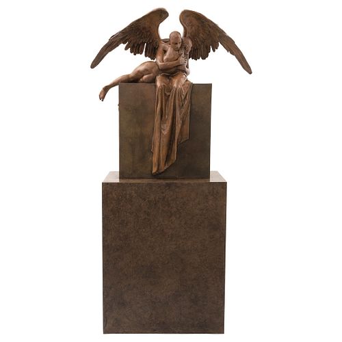 JORGE MARÍN, Abrazo II, Signed, Bronze sculpture 7/10 metal base, 89 x 97 x 25.5 cm, 66.7 x 38.1 x 11.8" (169.5 x 97 x 30 cm), Certificate